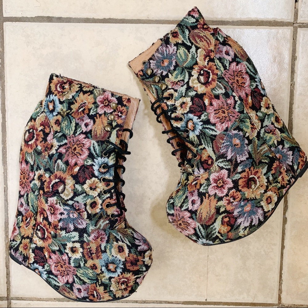 JEFFREY CAMPBELL Damsel Floral Platform Booties